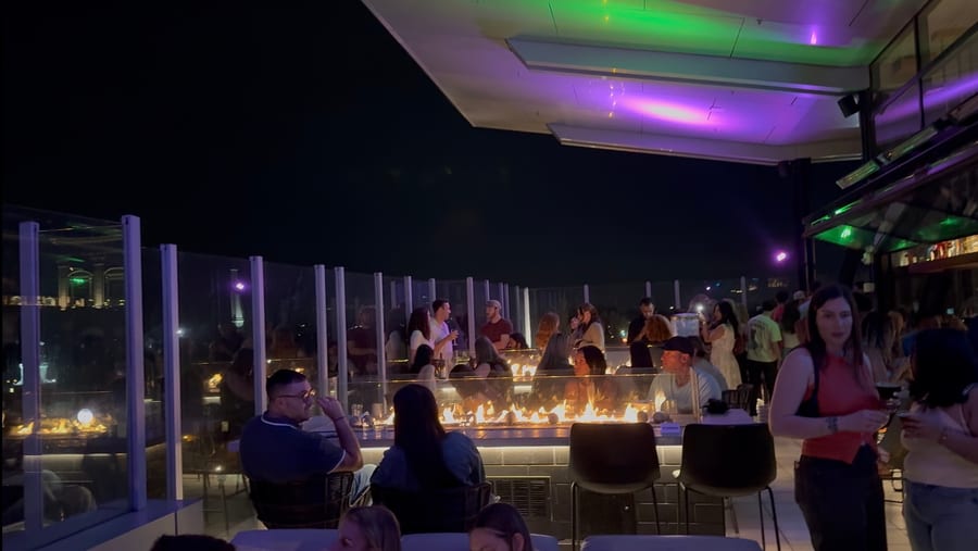 Fire pit at a rooftop mixer